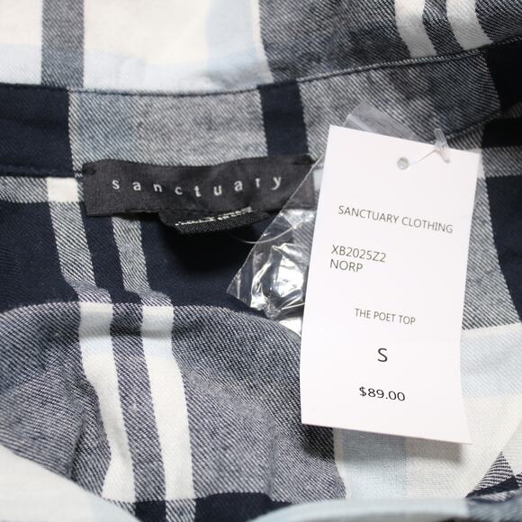 Sanctuary Nordic Plaid Cropped Button Down Long Sleeve Cotton Shirt Size S - Picture 6 of 10